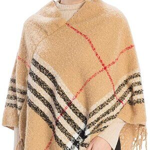 Fadivo Camel and Red Knit Poncho